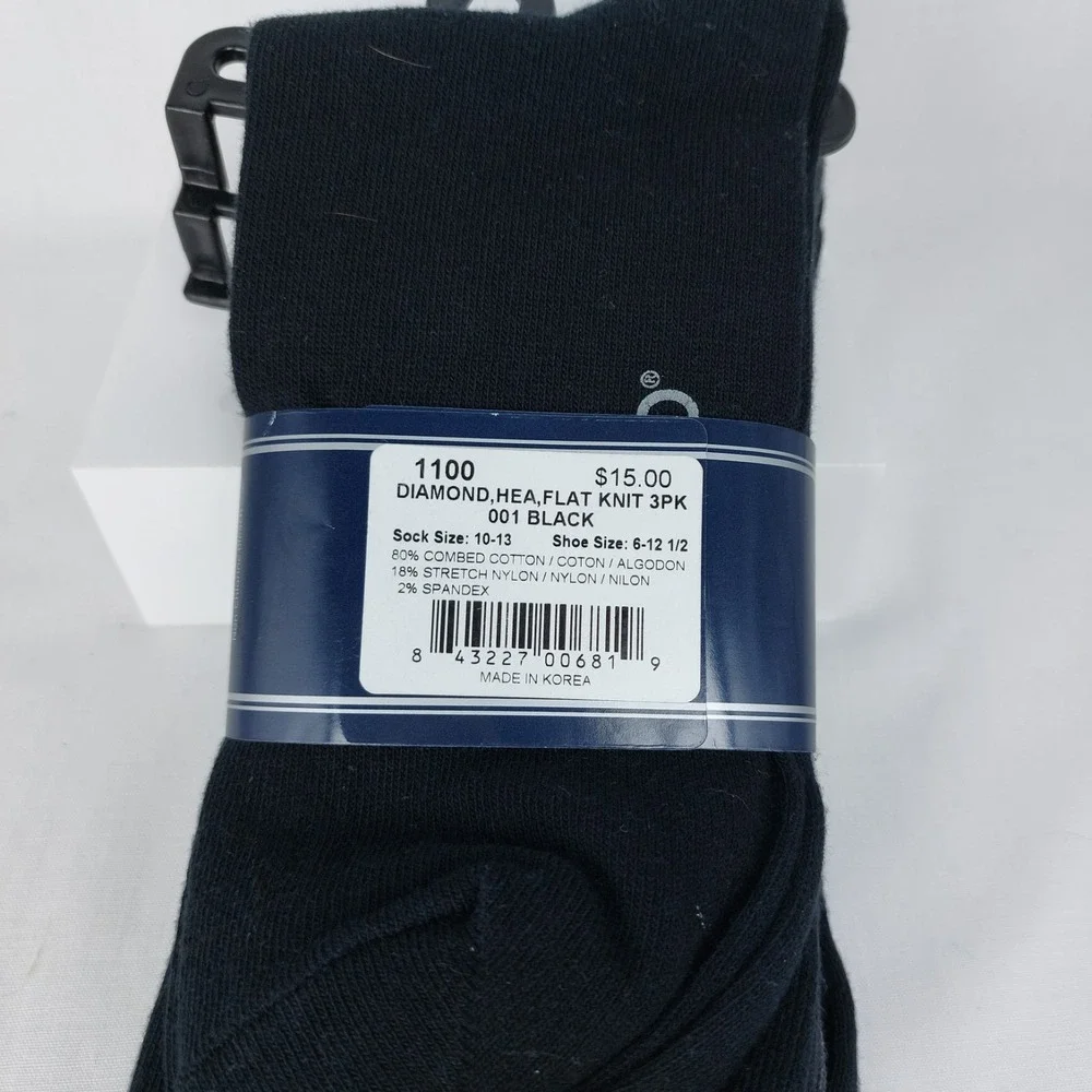 IZOD Mens Dress Socks 3-Pack Crew 2-Black 1-Gray Combed Cotton 6-12.5 New‎